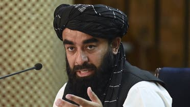 Taliban spokesman Zabihullah Mujahid addresses a press conference in Kabul on September 7, 2021. (AFP)