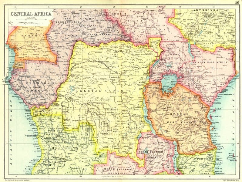 خريطة تقسيم مناطق وسط أفريقيا عام 1907