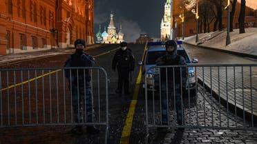 Law enforcement officers block an entrance to Red Square in Moscow February 2, 2021. (Kirill Kudryavtsev/AFP)