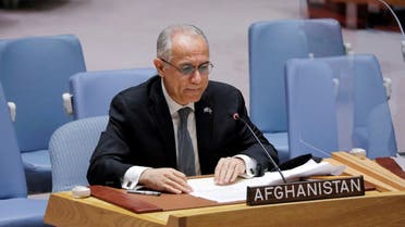 Afghanistan's UN ambassador Ghulam Isaczai addresses the United Nations Security Council, Aug. 16, 2021. (Reuters)