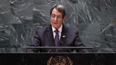 Cyprus' President Nicos Anastasiades addresses the 76th session of the United Nations General Assembly at UN headquarters on September 24, 2021 in New York. (AFP)
