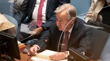 Antonio Guterres, UN Secretary-General, during a meeting at the 76th Session of the UNGA, Sept. 23, 2021. (AFP)