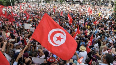 تظاهرة في شارع الحبيب بورقيبة ضد الاجراءات الرئاسية (26 سبتمبر 2021- فرانس برس)