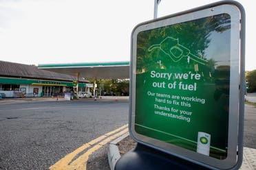 A BP petrol station that has run out of fuel is seen in Hemel Hempstead, Britain, September 26, 2021. (Reuters/Paul Childs)