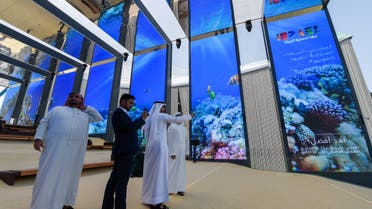 Visitors are pictured in the Israel pavilion during a media tour ahead of the opening of the Dubai Expo 2020 in the Gulf Emirate on September 27, 2021. (AFP)