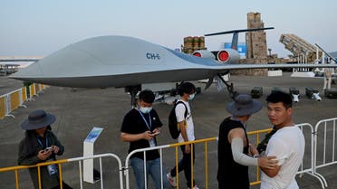 A China Aerospace Science and Technology Corporation's Cai Hong (Rainbow) 6 drone, better known by its designation CH-6, is seen a day before at the 13th China International Aviation and Aerospace Exhibition in Zhuhai in southern China's Guangdong province on September 27, 2021.
