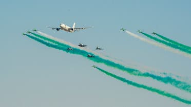 Saudi aircrafts perform as part of Saudi Arabia's 90th National Day celebrations, in Riyadh, Saudi Arabia, September 23, 2020. (Reuters)