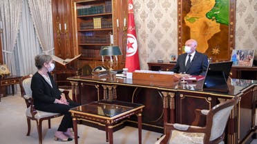 Tunisia's President Kais Saied meets with newly appointed Prime Minister Najla Bouden Romdhane, in Tunis, Tunisia September 29, 2021. (Reuters)