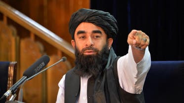Taliban spokesperson Zabihullah Mujahid gestures during a press conference in Kabul on August 24, 2021 after the Taliban stunning takeover of Afghanistan. (AFP)