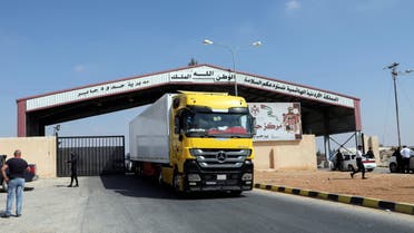 A truck drives at Jaber border crossing with Syria, near Mafraq, Jordan, September 29, 2021. (Reuters)