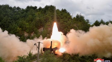 A missile is seen launched during a drill of the Railway Mobile Missile Regiment in North Korea, in this image supplied by North Korea's Korean Central News Agency on September 16, 2021. KCNA via REUTERS ATTENTION EDITORS - THIS IMAGE WAS PROVIDED BY A THIRD PARTY. REUTERS IS UNABLE TO INDEPENDENTLY VERIFY THIS IMAGE. NO THIRD PARTY SALES. SOUTH KOREA OUT. NO COMMERCIAL OR EDITORIAL SALES IN SOUTH KOREA.
