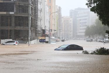 Flooded streets are seen as Cyclone Shaheen makes landfall in Muscat Oman, October 3, 2021. (Reuters)