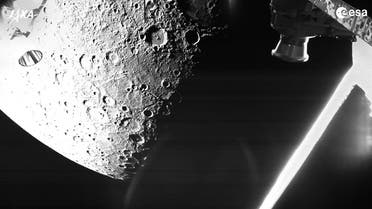 A handout photo made available by the European Space Agency on October 2, 2021 shows a view of Mercury captured on October 1, 2021 by the joint European-Japanese BepiColombo mission as the spacecraft flew past the planet for a gravity assist manoeuvre. (AFP)