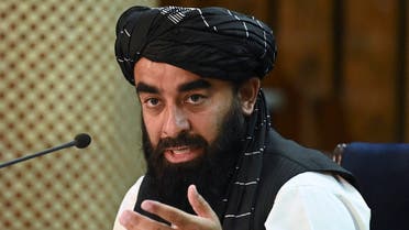 Taliban spokesman Zabihullah Mujahid addresses a press conference in Kabul on September 7, 2021. The Taliban on September 7 announced UN-sanctioned Taliban veteran Mullah Mohammad Hassan Akhund as the leader of their new government, while giving key positions to some of the movement's top officials.