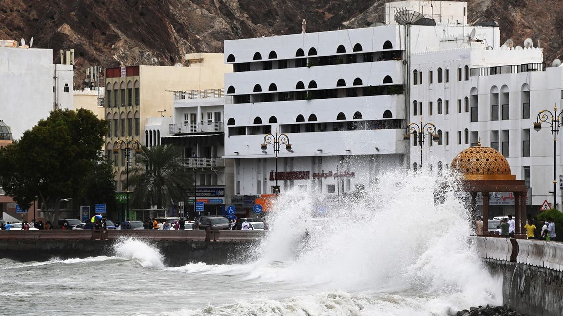 Strong waves hit the shore as Cyclone Shaheen makes landfall in Muscat Oman, October 2, 2021. (Reuters)