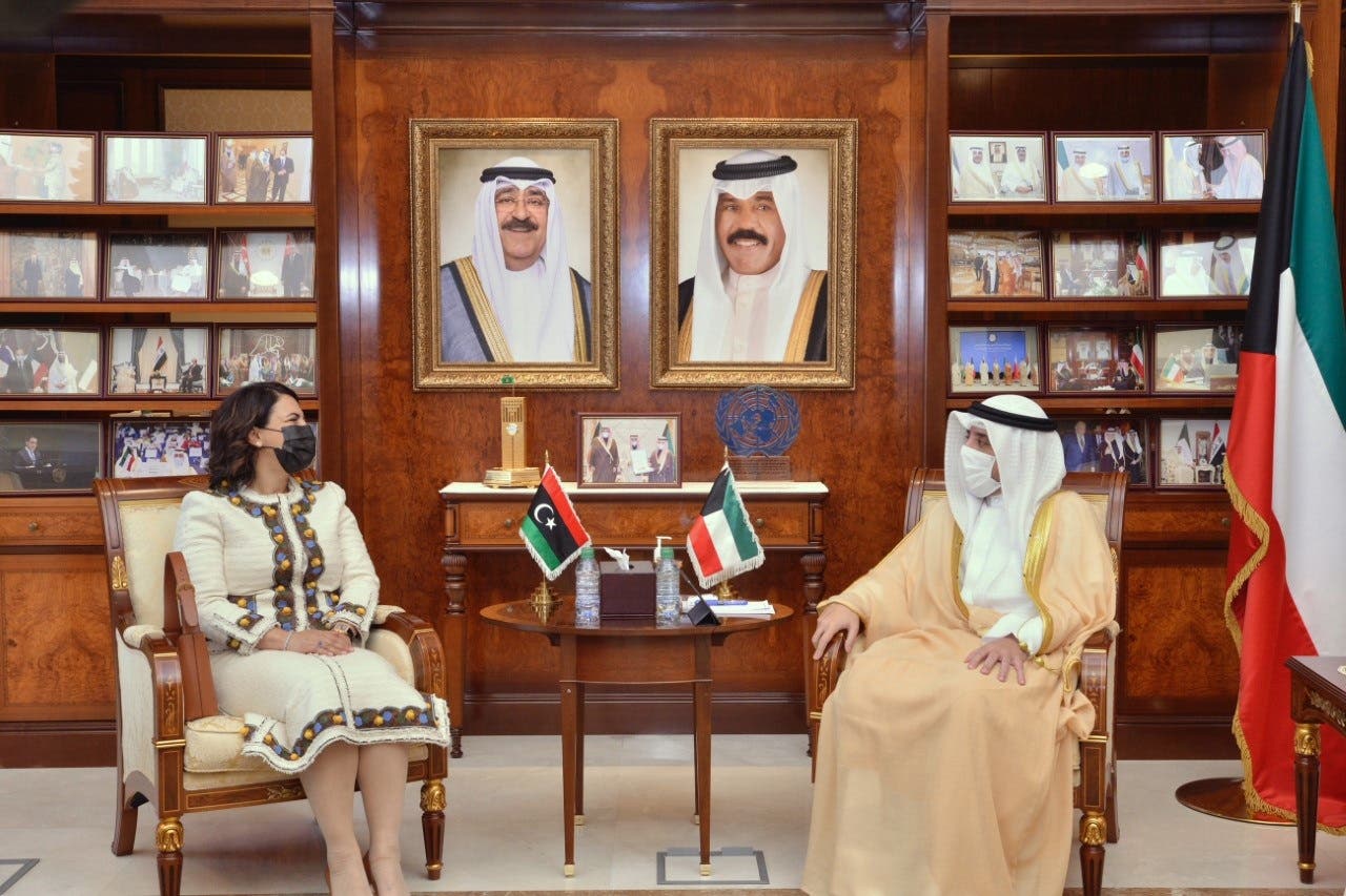 From Al-Manqoush's meeting with Kuwait's Foreign Minister Sheikh Ahmed Nasser Al-Mohammed Al-Sabah.