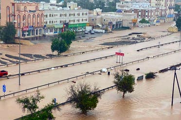 This photo released by Oman News Agency shows a flooded street of the Al Khaburah district after Cyclone Shaheen, in Oman, Monday, Oct. 4, 2021. (AP)