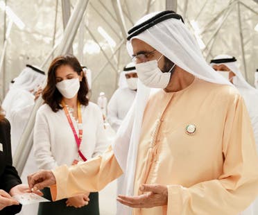 Sheikh Mohamemed bin Rashid visits Bahrain's pavilion at Expo 2020. (Twitter)
