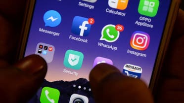 In this file photo taken on March 22, 2018 This photo illustration taken on March 22, 2018 shows apps for Facebook, Instagram, Whatsapp and other social networks on a smartphone in Chennai, India. (AFP)