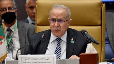 Algeria's Foreign Minister Ramtane Lamamra speaking during a meeting by Libya's neighbours as part of international efforts to reach a political settlement to the country's conflict, in the Algerian capital Algiers, on August 30, 2021. (AFP)