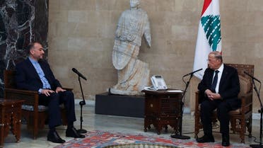 Lebanon’s President Michel Aoun meets with Iranian Foreign Minister Hossein Amir Abdollahian at the presidential palace in Baabda, Lebanon October 7, 2021. (Reuters/Mohamed Azakir)