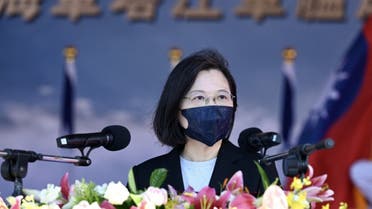 Taiwan's President Tsai Ing-wen speaks during an inauguration ceremony of a Ta Chiang Corvette at a navy base in Yilan on September 9, 2021. (AFP)