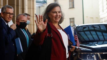 US Under Secretary of State Victoria Nuland at the headquarters of Russia's Foreign Ministry after talks with Russian officials, Oct. 12, 2021. (Reuters)