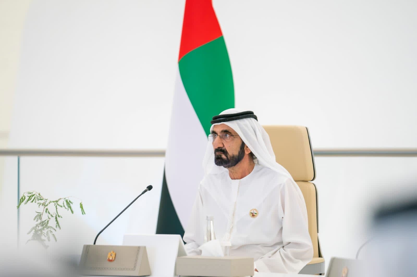 UAE Vice President, Prime Minister and Ruler of Dubai, Sheikh Mohammed bin Rashid chaired a cabinet session on October 12, 2021. (Twitter/HHShkMohd)