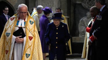 Britain's Queen Elizabeth arrives to attend a Service of Thanksgiving to mark the Centenary of the Royal British Legion at Westminster Abbey, London, Britain October 12, 2021. (Reuters)