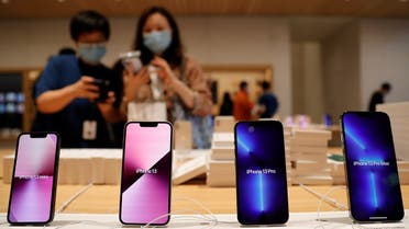 Apple iPhone 13 are pictured at an Apple Store on the day the new Apple iPhone 13 series goes on sale, in Beijing, China, on September 24, 2021. (Reuters)