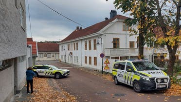 Police cordon off one of the sites where a man killed several people on Wednesday afternoon, in Kongsberg, Norway, on, Oct. 14, 2021. (AP)