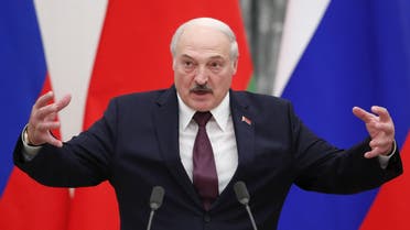 Belarusian President Alexander Lukashenko speaks during a press conference with Russian President following their talks at the Kremlin in Moscow on September 9, 2021. (AFP)
