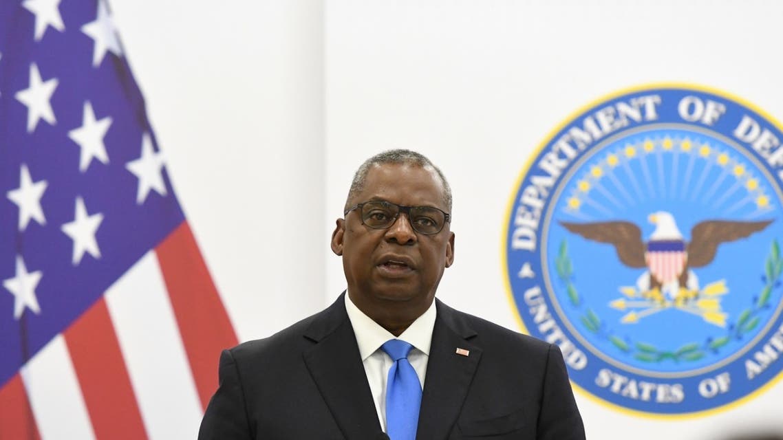 US Defence Secretary Lloyd Austin holds a briefing in Tbilisi on October 18, 2021. (AFP)