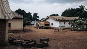 This photograph taken on February 3, 2021 shows a truck of the Russian private military group Wagner in the looted Central African Army (FACA) base of Bangassou, attacked on January 3, 2021 by rebels. On January 3, 2021, the city of Bangassou was attacked by hundreds of militiamen from the armed group coalition Coalition of Patriots for Change (CPC), causing tens of thousands of people to flee into the bush and neighboring DR Congo. Since the end of December 2020, the rebel coalition has taken control of the main roads and several of the country's major cities. / AFP / ALEXIS HUGUET