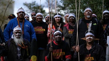 Aboriginal groups' members take part in a protest against what they say is a lack of detail and consultation on new heritage protection laws, after the Rio Tinto mining group destroyed ancient rock shelters for an iron ore mine last year, in Perth, Australia August 19, 2021. (File photo: Reuters)
