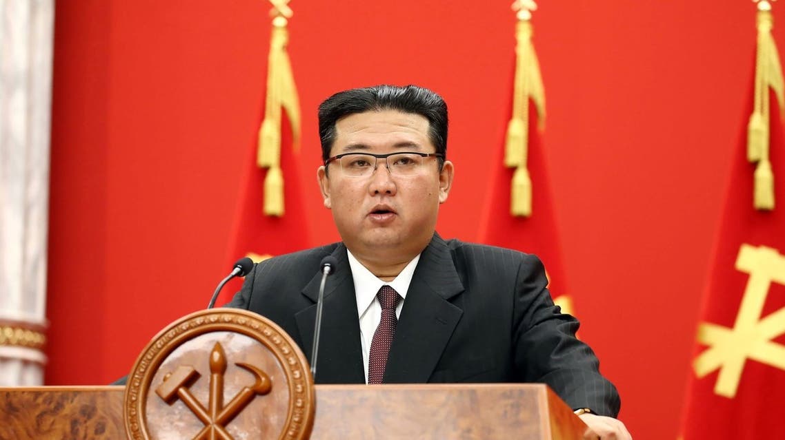 This picture taken on October 10, 2021 and released from North Korea's official Korean Central News Agency (KCNA) on October 11 shows North Korean leader Kim Jong Un giving a speech to mark the 76th anniversary of the Workers' Party of Korea in Pyongyang. (AFP)