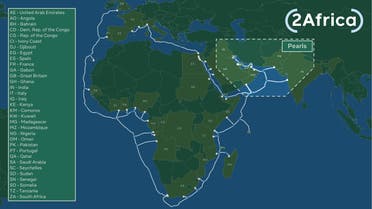 خريطة كابل 2Africa والدول التي يمر بها 