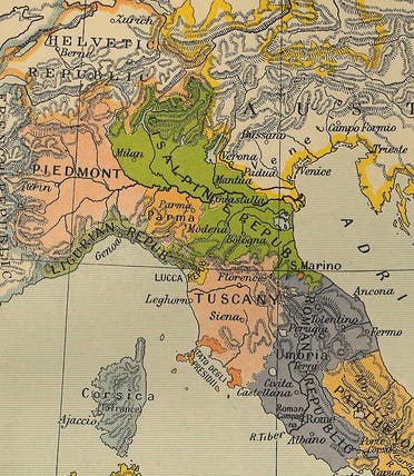 خريطة الجمهورية التي أسسها بونابرت بإيطاليا
