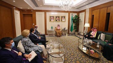 Saudi Arabia’s Foreign Minister Prince Faisal bin Farhan meets US Special Envoy for Iran Robert Malley. (SPA)