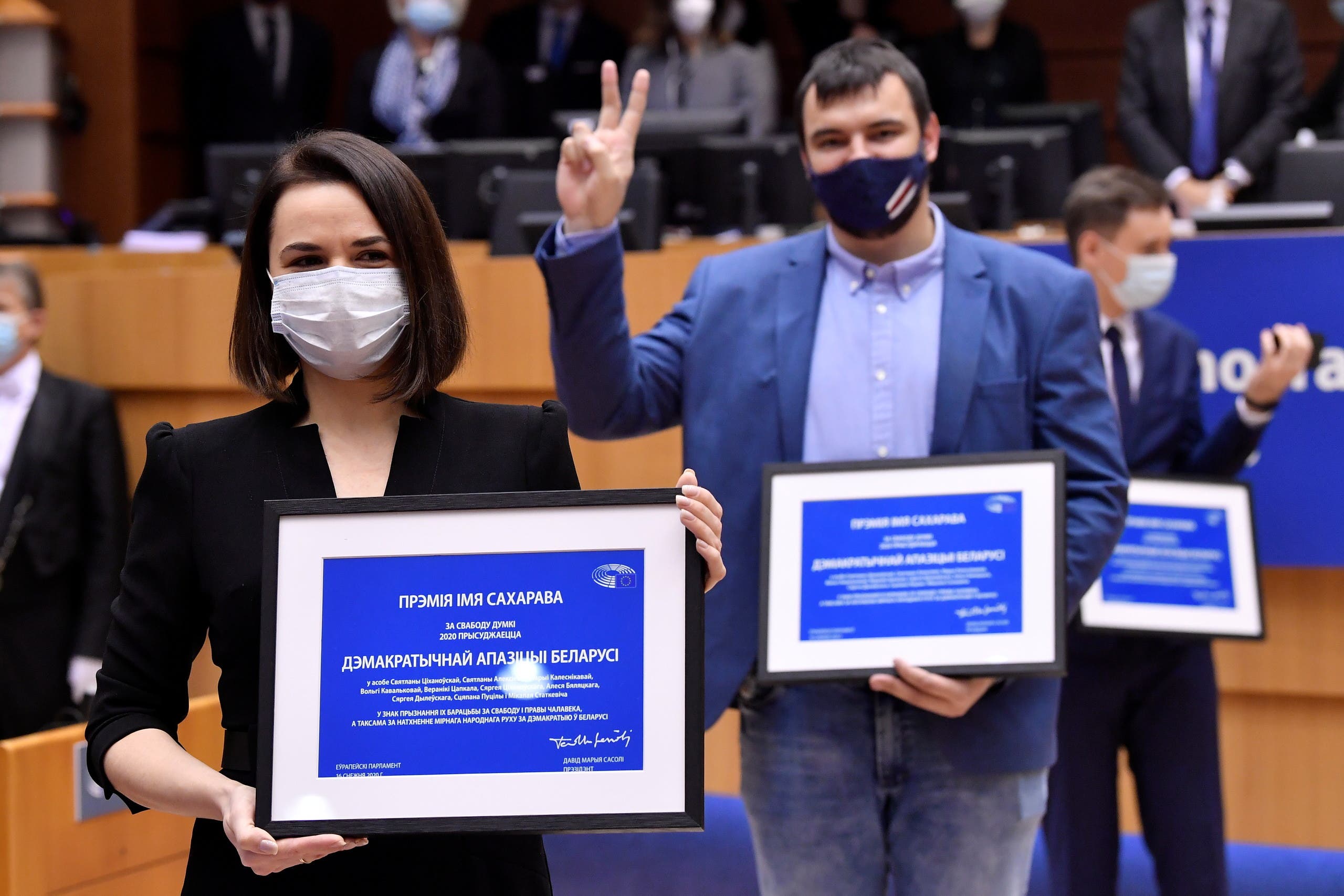 منح معارضة بيلاروسية جائزة ساخاروف في البرلمان الأوروبيا العام الماضي 