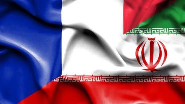 Waving flag of Iran and France stock illustration