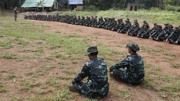 This photo taken on October 6, 2021 shows members of the People's Defence Force, the armed wing of the civilian National Unity Government opposed to Myanmar's ruling military regime, taking part in training at a camp in Kayin State, near the Myanmar-Thai border. (AFP)