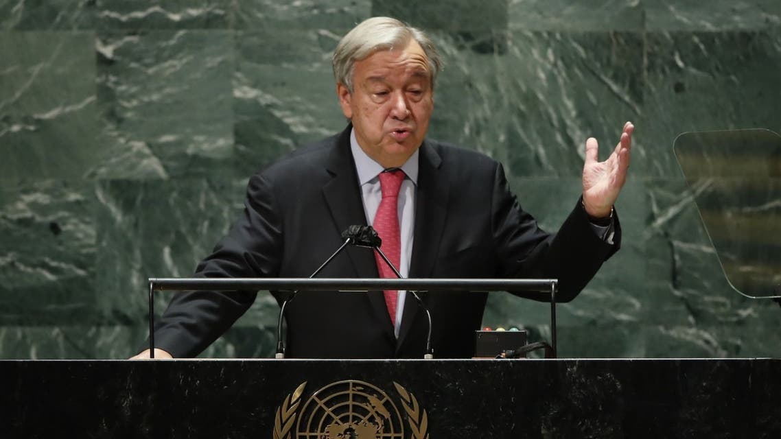 In this file photo taken on September 21, 2021 United Nations Secretary-General Antonio Guterres addresses the 76th Session of the UN General Assembly in New York. (AFP)