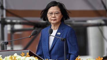 Taiwan's President Tsai Ing-wen speaks during national day celebrations in front of the Presidential Palace in Taipei on October 10, 2021. (AFP)