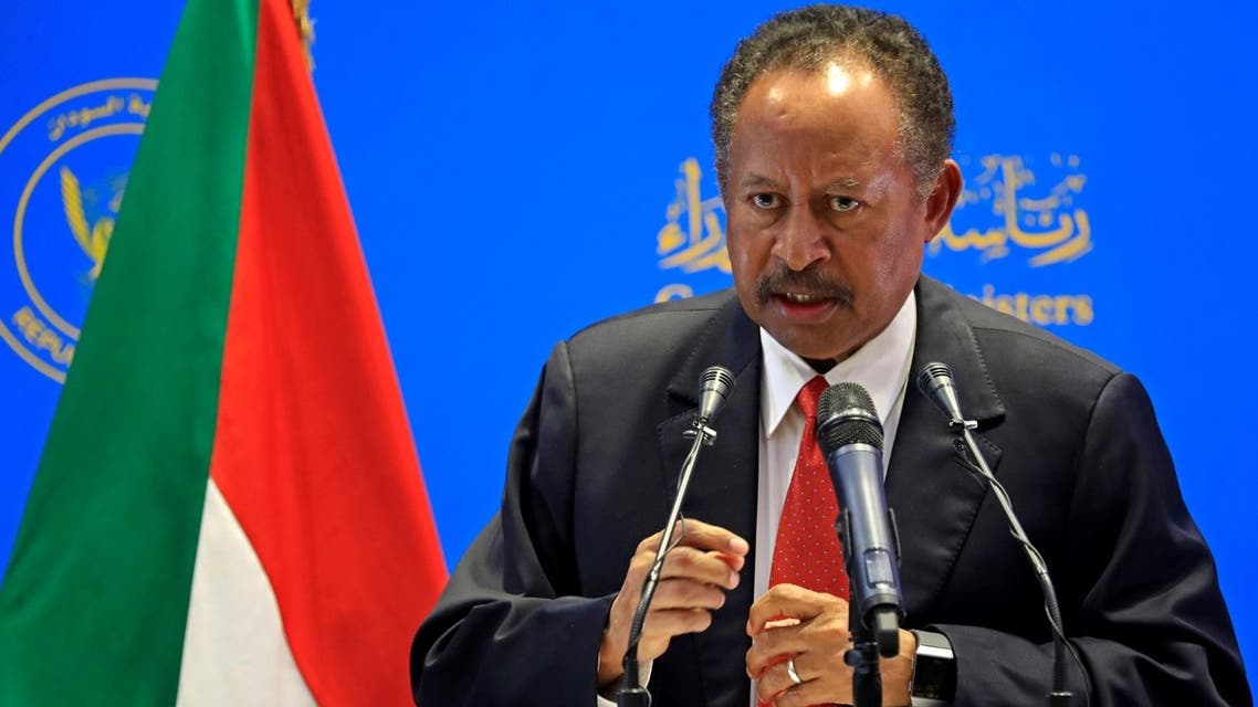  In this file photo taken on August 15, 2021 Sudanese Prime Minister Abdalla Hamdok holds a press conference at the Council of Ministers in the capital Khartoum. (AFP)