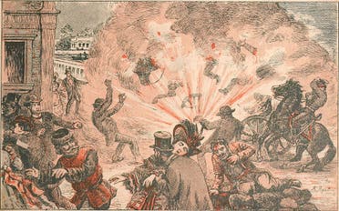 لوحة تجسد حادثة الاغتيال بالقنبلة عام 1904