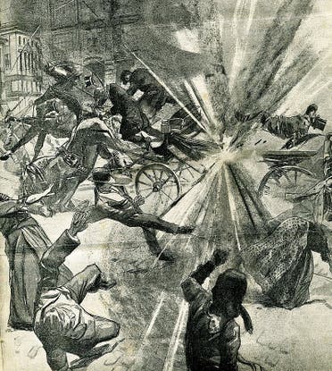 رسم تخيلي للانفجار الذي أودى بحياة وزير الداخلية عام 1904