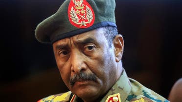 Sudan's top army general Abdel Fattah al-Burhan speaks during a press conference at the General Command of the Armed Forces in Khartoum on October 26, 2021. (AFP)