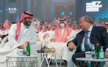 The President of Armenia, Armen Sarkissian, and Saudi Arabia’s Crown Prince Mohammed bin Salman at the FII in Riyadh. (SPA)