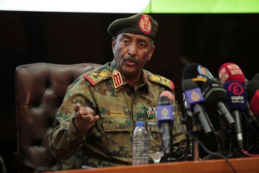 Sudan's head of the military, Gen. Abdel-Fattah Burhan, speaks during a press conference in Khartoum, Oct. 26, 2021. (AP)
